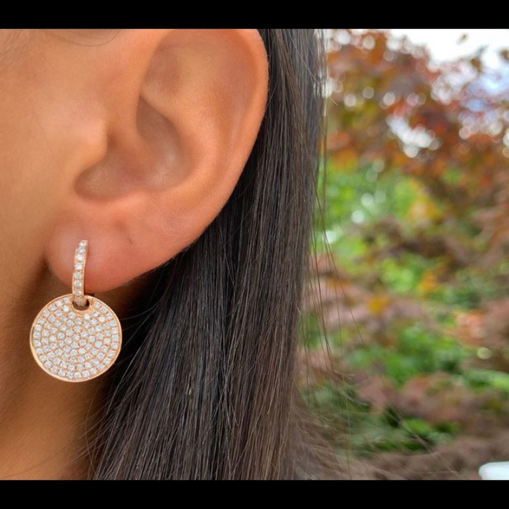 18k rose gold diamond disc earring